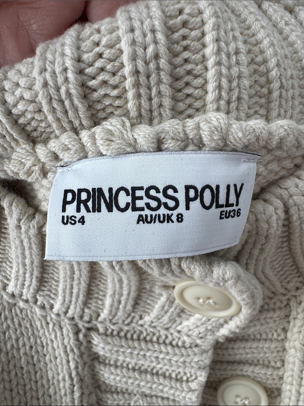 Princess Polly Cream Button-Up Ribbed Trim Cardigan - Picture 2 of 4